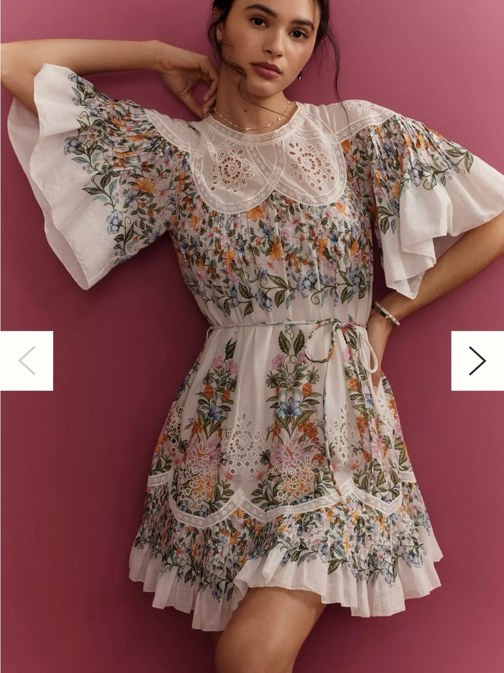 FARM Rio White Floral Eyelet Mini Dress with Multicolor Print